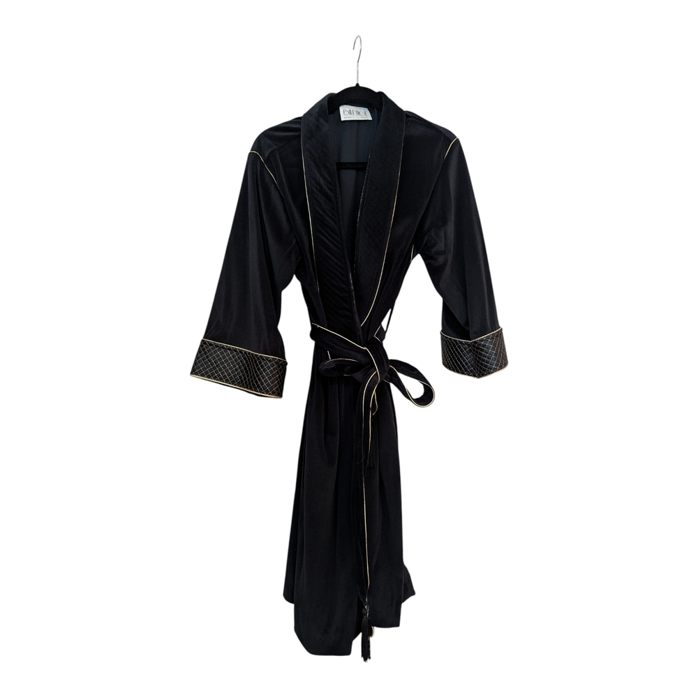 Vintage Bill Tice Elegant Black velour Robe with Gold Trim - L